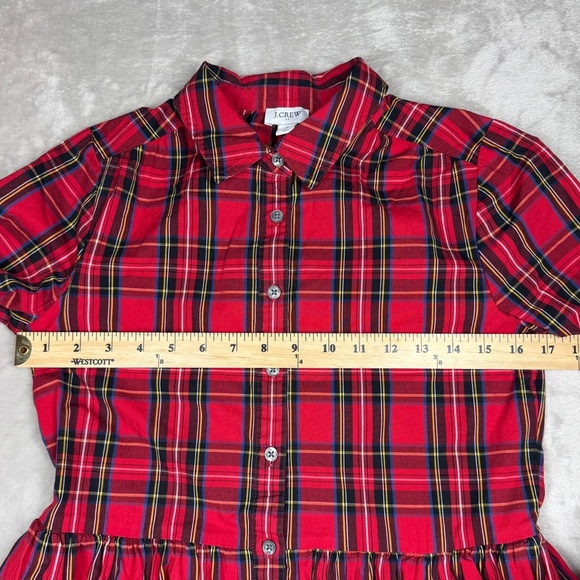 J.Crew Factory Red Green Tartan Plaid Collared Shirtdress Mini Dress Size 2 - Picture 10 of 16